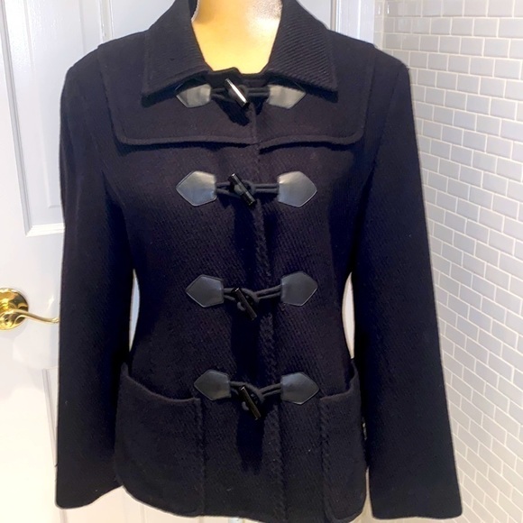 Anne Klein black wool jacket with toggle button closure. Herringbone weaveSize S - Picture 10 of 13